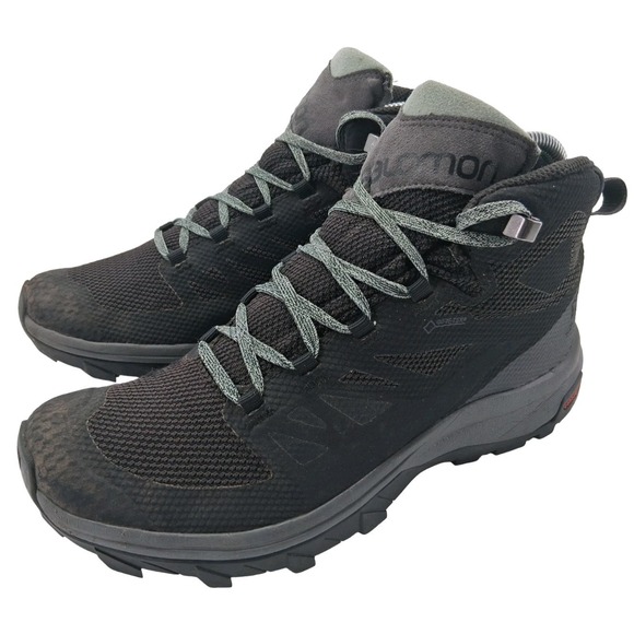 Salomon Shoes - Salomon Outline Mid GTX Shoes Womens Size 7.5 Black Waterproof Hiking Trail
